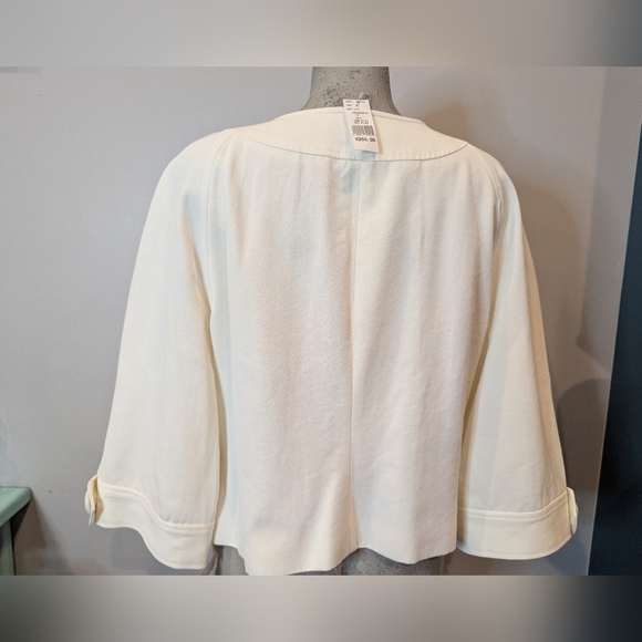 Anne Klein Chic Colllarless Ivory Button-Up Jacket With Bracelet Sleeves Size 16 - Picture 5 of 17